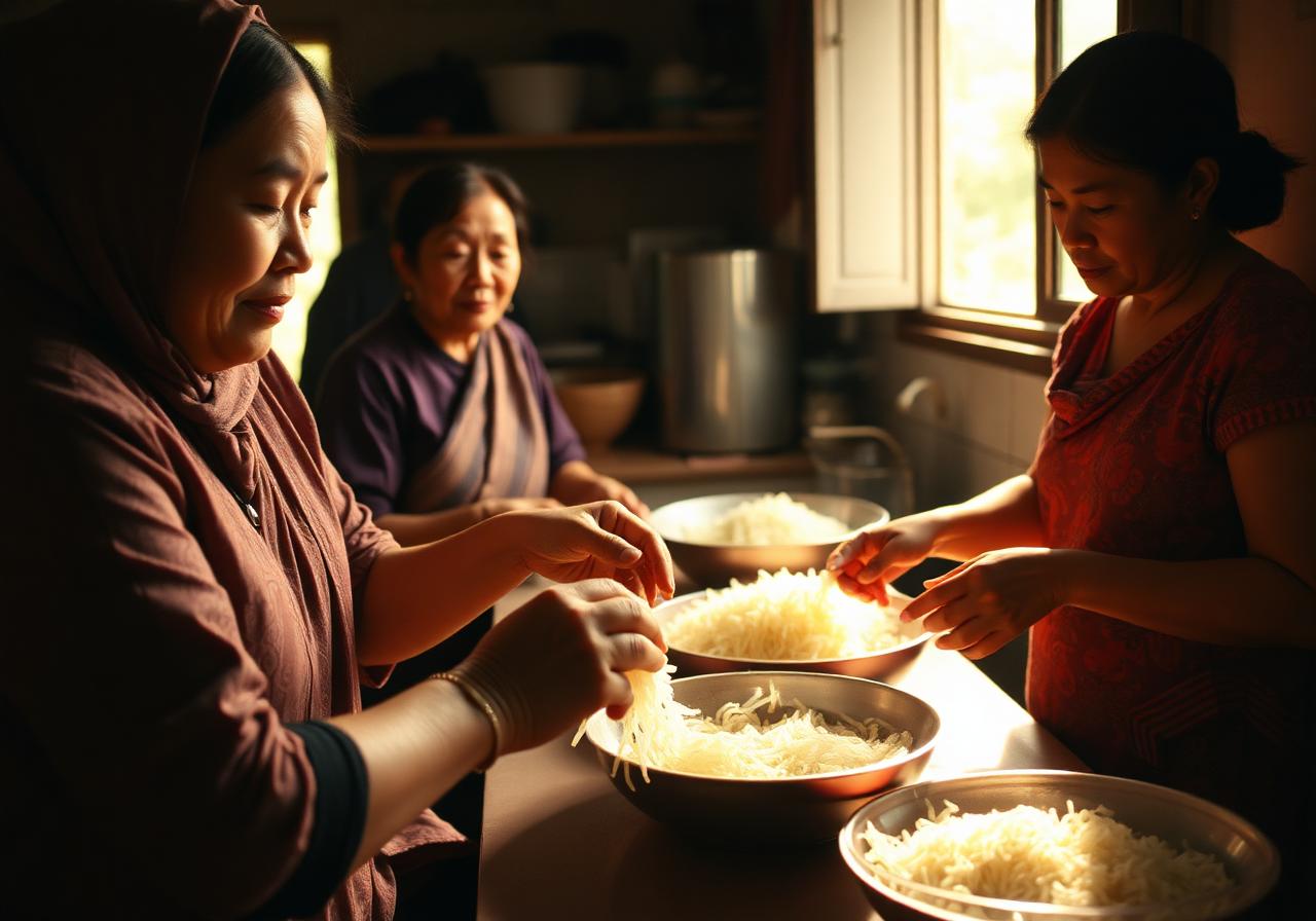 Hands preparing food together in a sunlit family kitchen